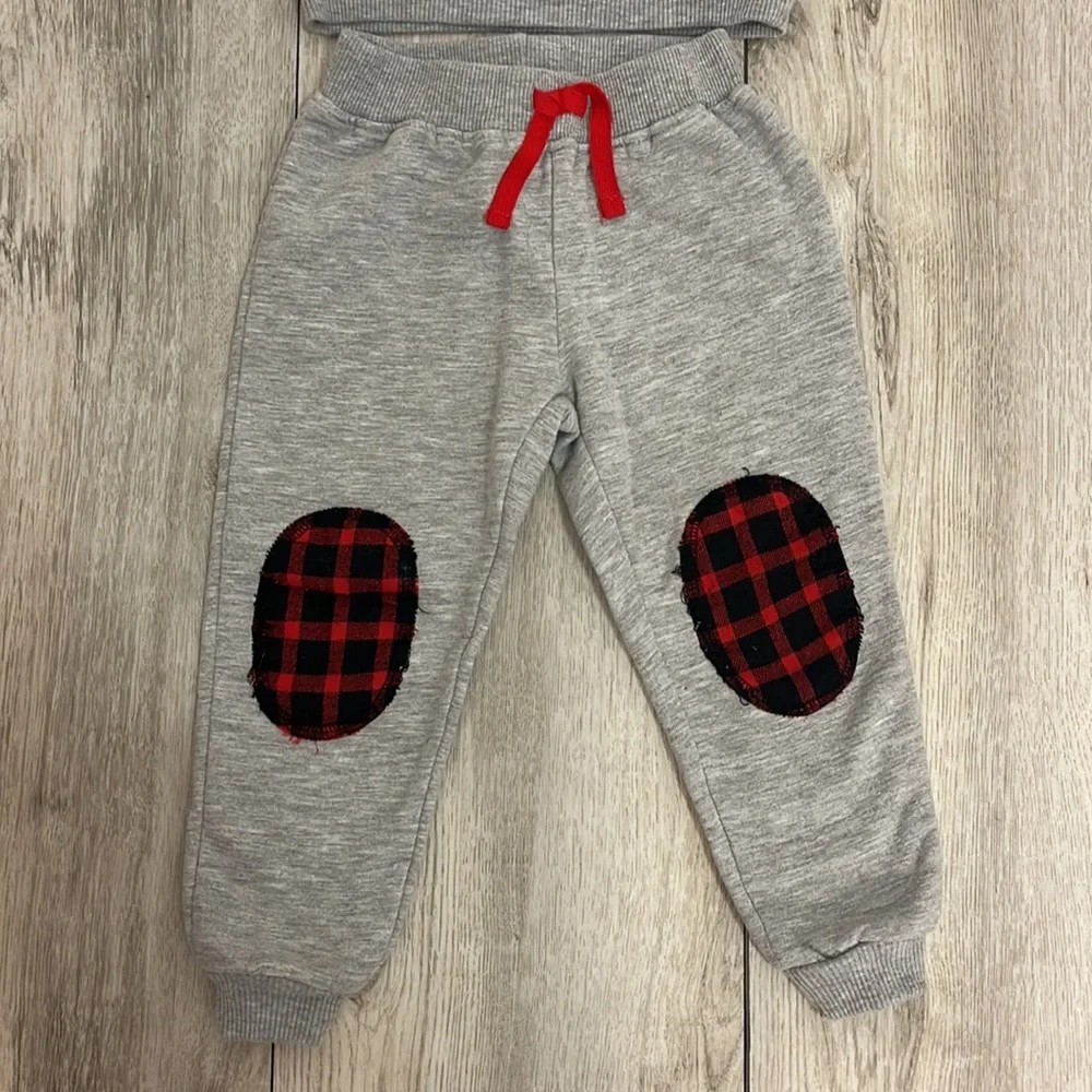 Little Rebels Boys 2t holiday plaid reindeer sweat outfit
